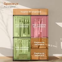 Dulap pentru haine HOMCOM din material textil cu bară pentru umerașe și rafturi, 111 x 43 x 185 cm, Negru, pentru dormitor sau dressing 4