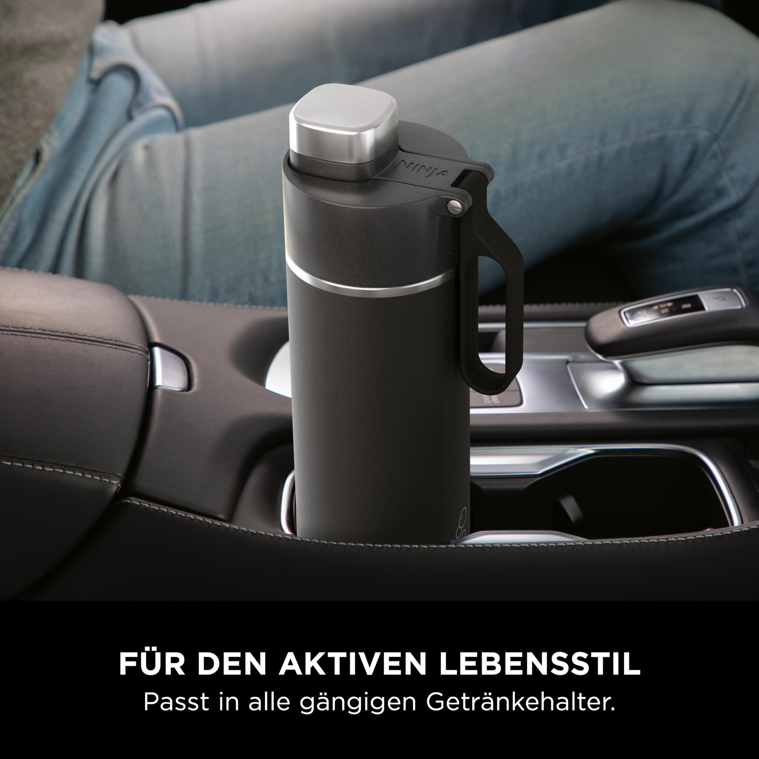 Ninja Thirsti Wasserflasche/Thermobecher to go, Schwarz, DW2401EUUKBK | 700ml, auslaufsicherer Deckel, für kohlensäurehaltige, heiße & kalte Getränke, dreifach isolierter Travel Mug