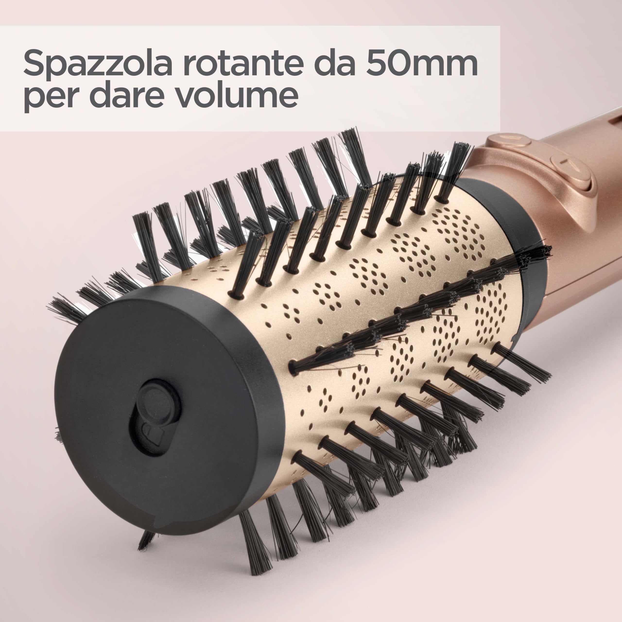 BaByliss Big Hair Dual Spazzola ad aria rotante, funzione ionica, 2 accessori spazzole da 50mm e 40mm, 2 direzioni di rotazione, 2 temperature + aria fredda, nero e oro, AS952E