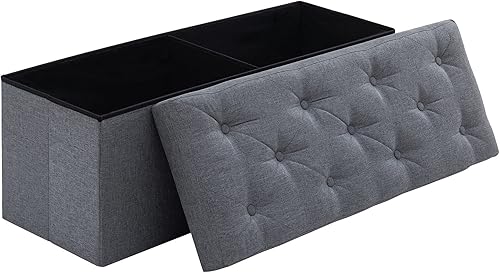 BRIAN & DANY Otomana de 43 pulgadas con almacenamiento, banco otomano de almacenamiento de lino, almacenamiento otomano plegable para dormitorio y