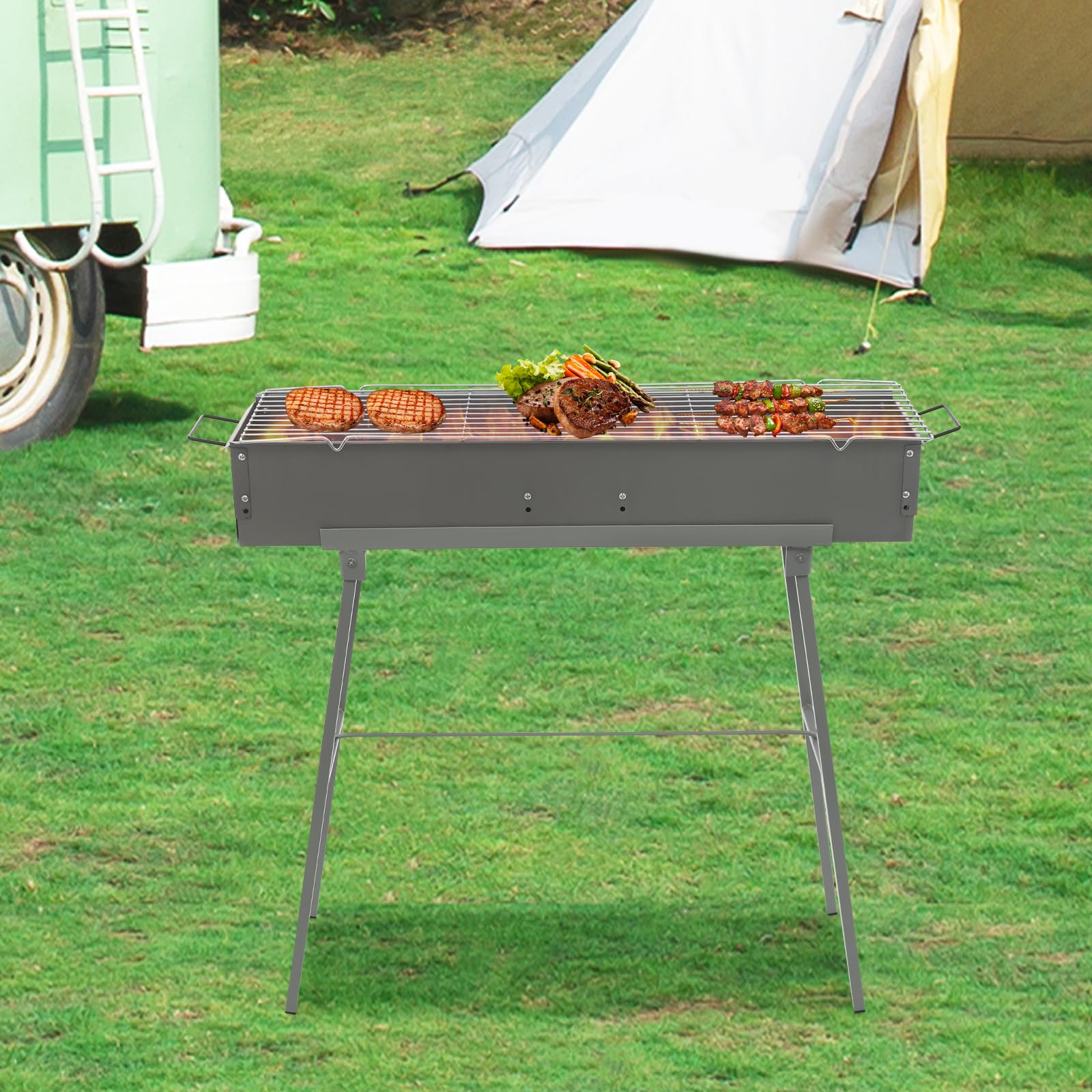 Barbecue a carbonella, da campeggio, a carbonella, con ante d'aria, pieghevole, portatile, per campeggio, giardino, backyard, picnic