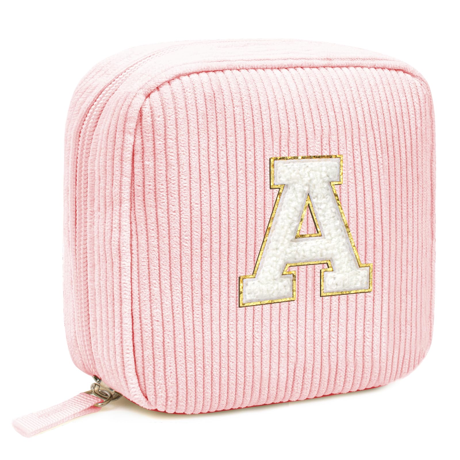 LETGO Birthday Gifts for Women Small Personalized Initial Monogram Makeup Bag,Preppy Corduroy Makeup Bags Travel Toiletry Bag Cute Pouch Purse for Her