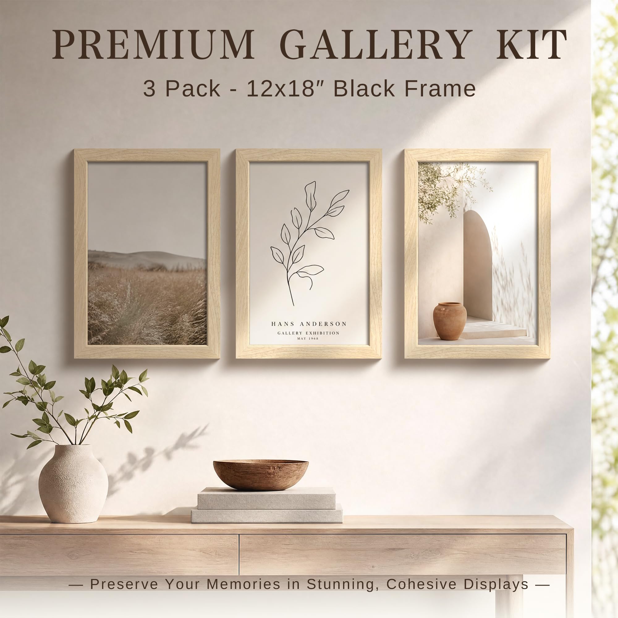 Amazon.com - VCK 12x18 Picture Frame Set of 3, Natural Solid Wood