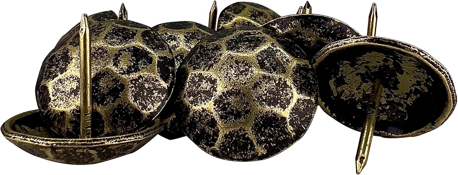 50 Pack - Iron Clavos - Decorative Nails 1 inch - Upholstery Tacks - Antique Accent - Clavos - for Wood Home Improvement, Farmhouse Shutters, Barn Door, Furniture Nails (Black and Gold)