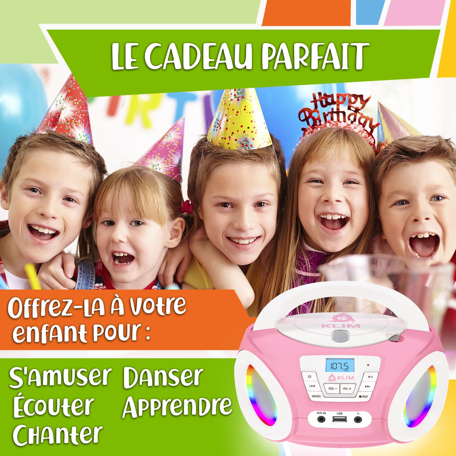 KLIM Candy Lecteur CD Enfant - Nouveauté - Radio FM - Piles incluses - Lecteur CD Radio Rose Mignon avec Haut-parleurs - Le Cadeau Parfait pour Les Enfants et Les Tout-Petits - Rose