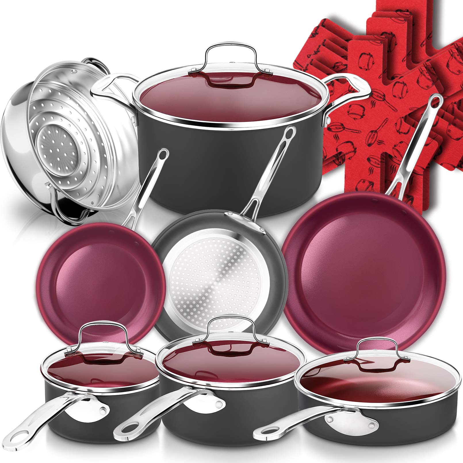 Sponsored Ad - Dealz Frenzy Premium Hard Anodized Nonstick Induction Cookware Set, Wear-Resistant Pots and Pans Set with S...
