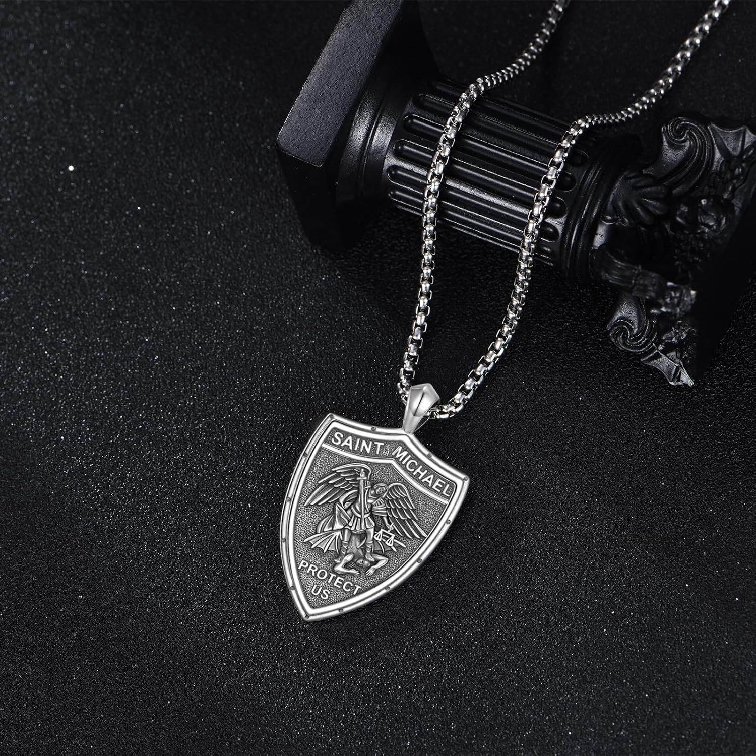 CRMAD Sterling Silver Large Patron Saint Shield Pendant Necklace Religious Protector Jewelry Gifts for Women Men - Image 2