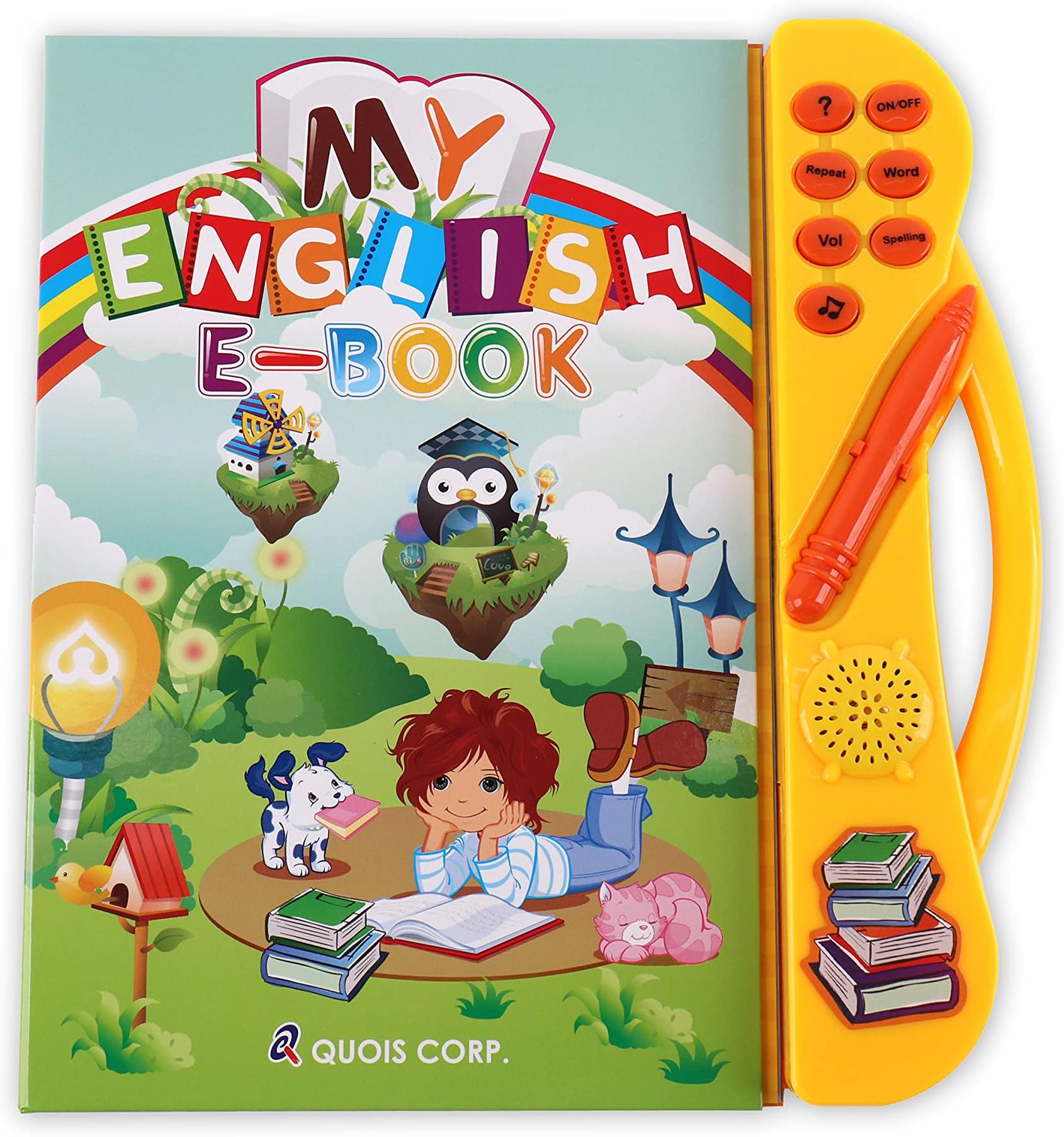 Pasaca Toys Kids Learning Book, E-Book with 6 Learning Game, Learning ABC, Spelling, Numbers, Animals, Fruits, Vegetables, Shapes, Colors, Vehicles (Yellow)
