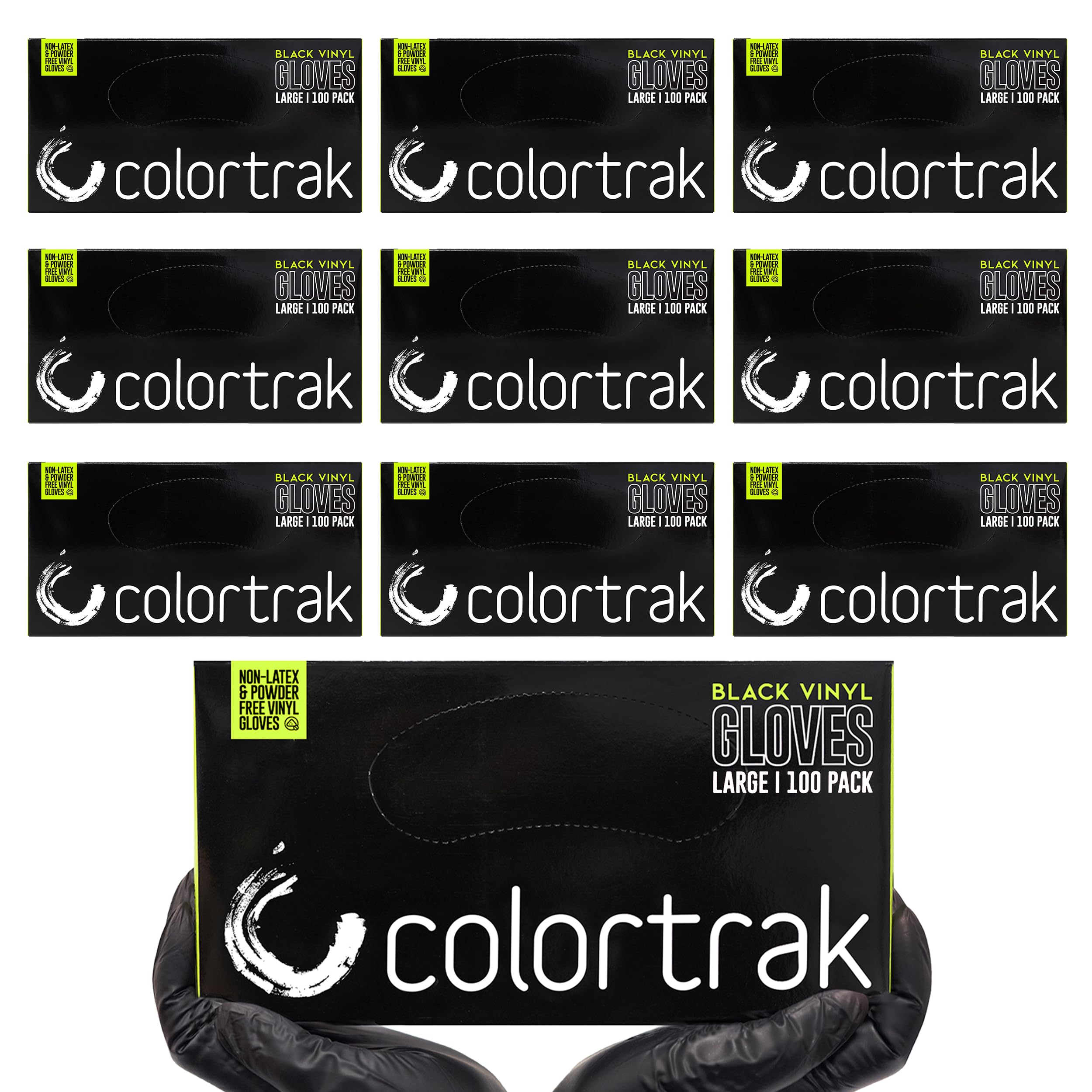 Colortrak Schwarze Vinylhandschuhe, Einweghandschuhe latexfrei & puderfrei, 10 Boxen (1000 Handschuhe), Einmalgebrauch für chemische Verarbeitung