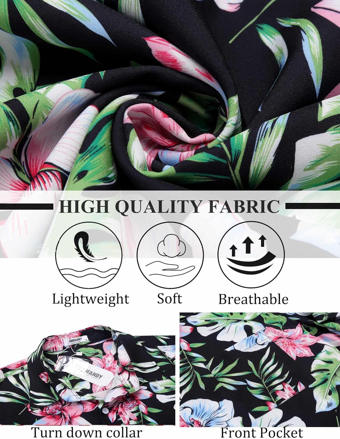 COOFANDY Mens Hawaiian Shirt Short Sleeve Button Down Shirts Tropical Summer Beach Shirts Casual Floral Aloha Shirts - Image 5