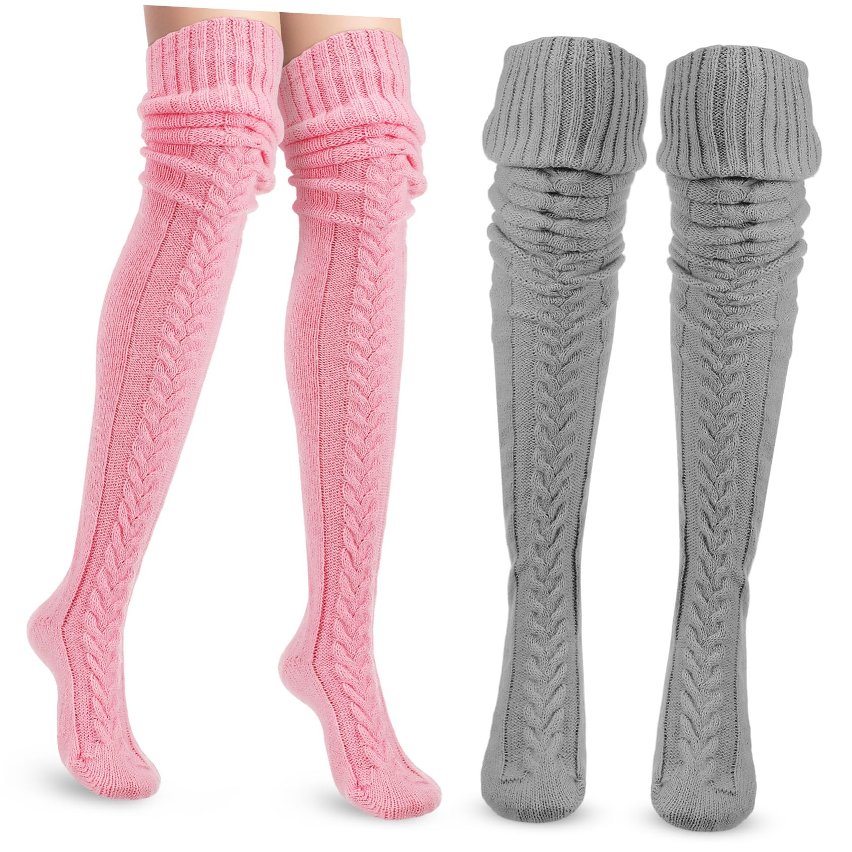 VALICLUD Overknee Socken für Damen 2 Paar Gewebe Gestrickt Warm