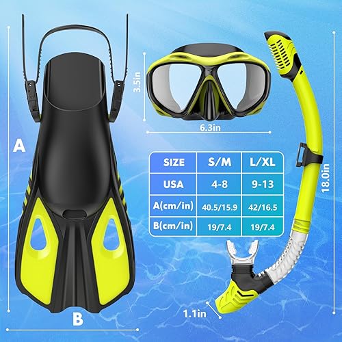 Miniatura 6 de Equipo de esnórquel para adultos, hombres y mujeres, juego de esnórquel 3 en 1 con máscara de buceo de vista panorámica antivaho y antifugas, tubo