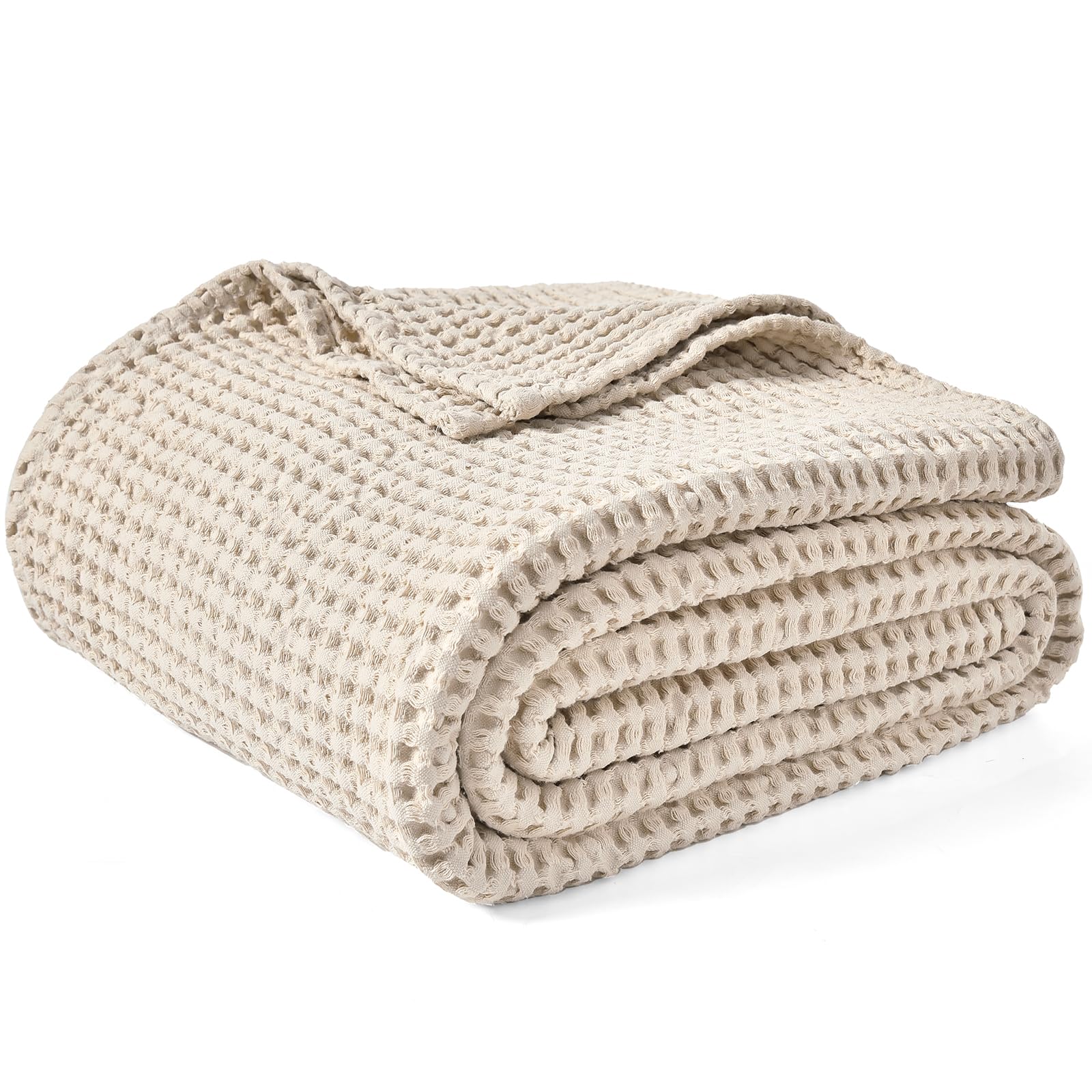 phf 400gsm 100% washed cotton waffle weave blanket, cozy breathable skin-friendly throw king size for all season,luxury fall layer bedspread for couch bed sofa,elegant home decor,natural,104"x90"