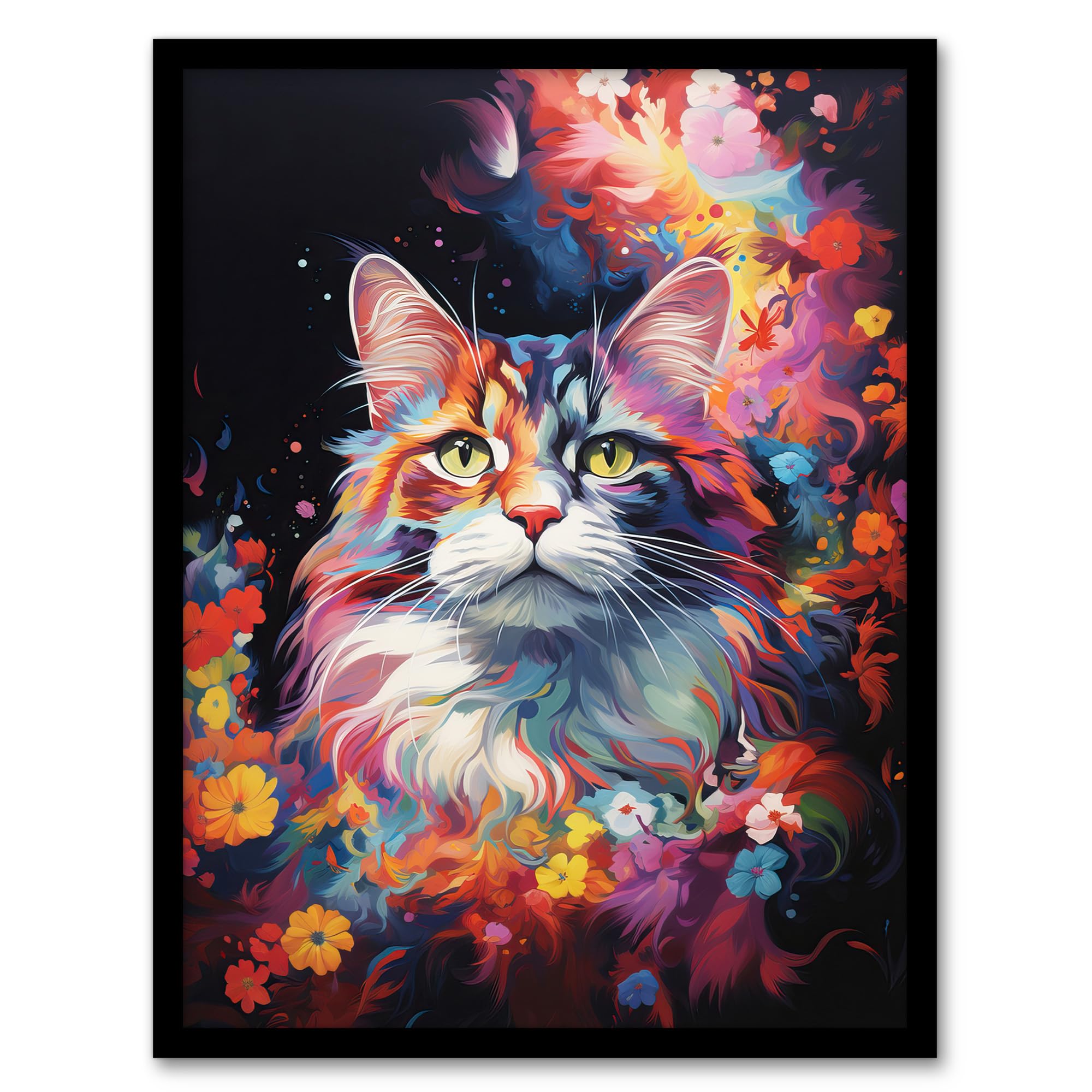 Norwegian Forest Cat Art Print - Colourful Pet Portrait Painting - Framed Wall Art - A4 Size