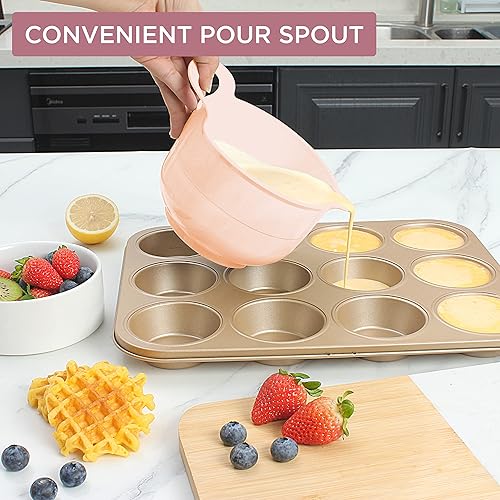 Vista 167 de COOK WITH COLOR Nesting - Juego de cuencos de plástico para mezclar con boquillas y asas, color rosa, 4 piezas antideslizantes