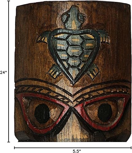 Miniatura 8 de Zeckos Juego de 3 máscaras Tiki dobles de madera marrón talladas a mano con tótem de animales oceánicos, esculturas de decoración de pared - 24