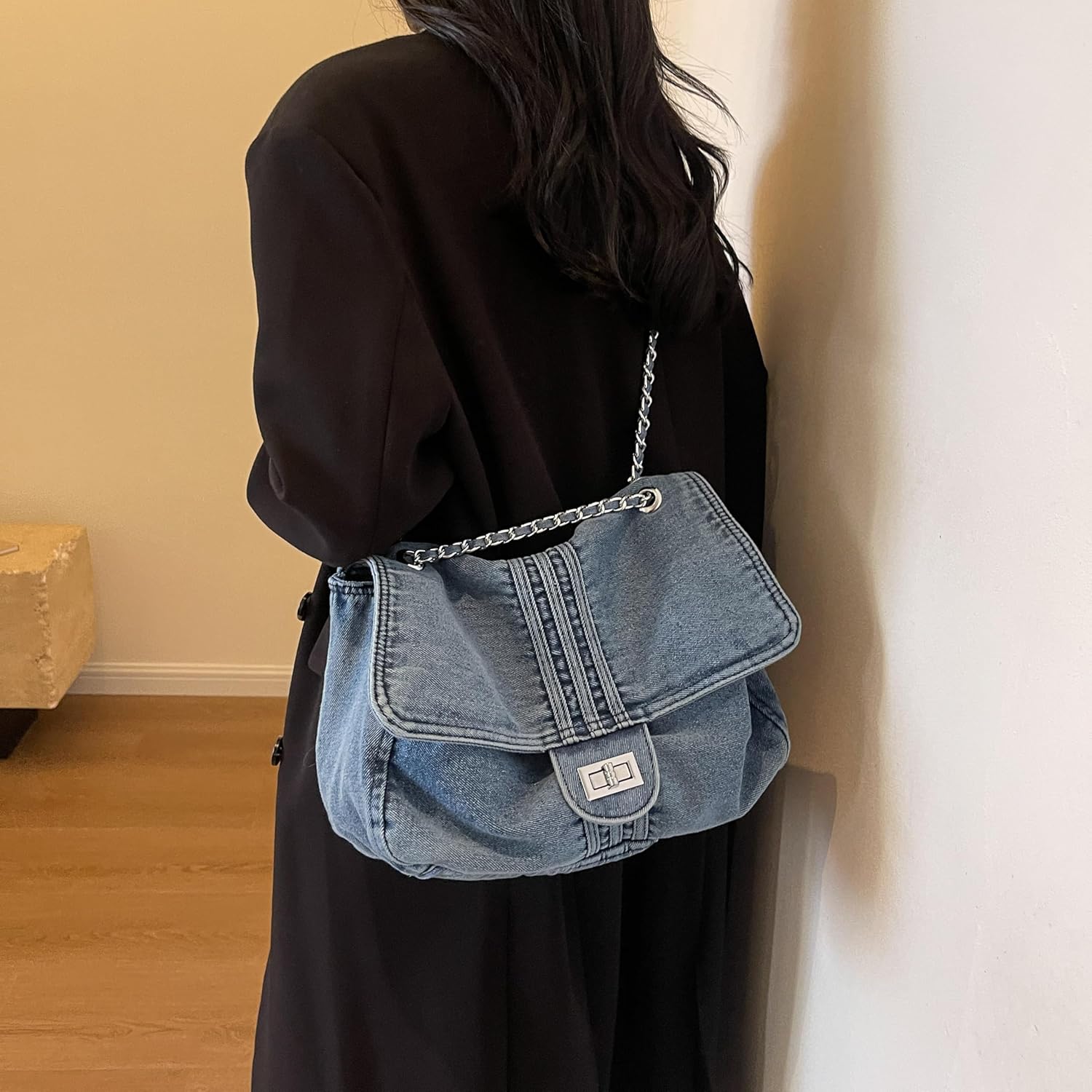 LEESION Denim Purse for Women Jean Purses Denim Bag Shoulder Handbag Crossbody Bag Retro Trendy Tote Purse for Daily & Travel - Image 3