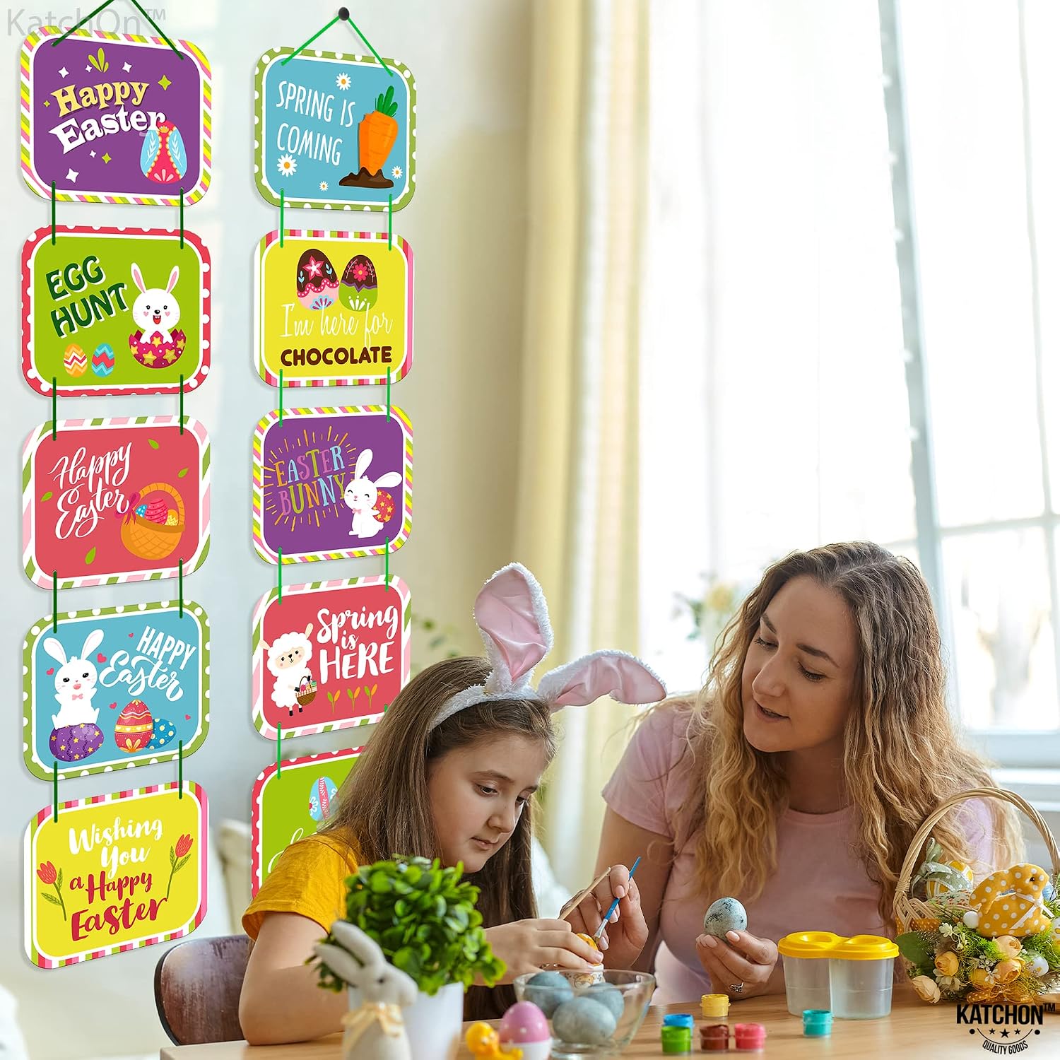 KatchOn, Welcome Happy Easter Banner - 4.9 Feet, Pack of 2 | Large, Easter Banners for Front Door | Happy Easter Porch Sign, Easter Decorations Outdoor | Easter Door Banner, Easter Door Decorations