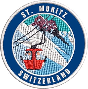 St. Moritz, Switzerland Ski Restort Mountain Embroidered Premium Patch DIY Iron-on or Sew-on Decorative Badge Emblem Vacation Souvenir Travel Gear Clothes Appliques
