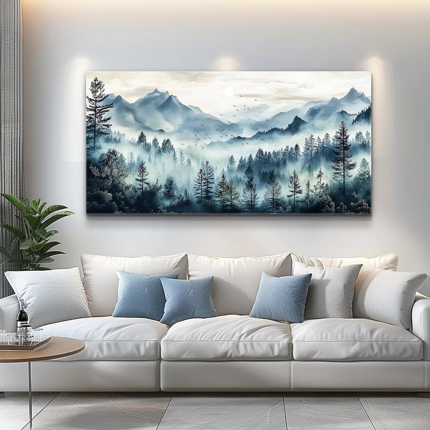 FUHAIHUA Large Wall Decor For Living Room Canvas Wall Art For Office Wall Decorations For Bedroom Foggy Forest Painting Artwork Room Home Decor 24x48 In