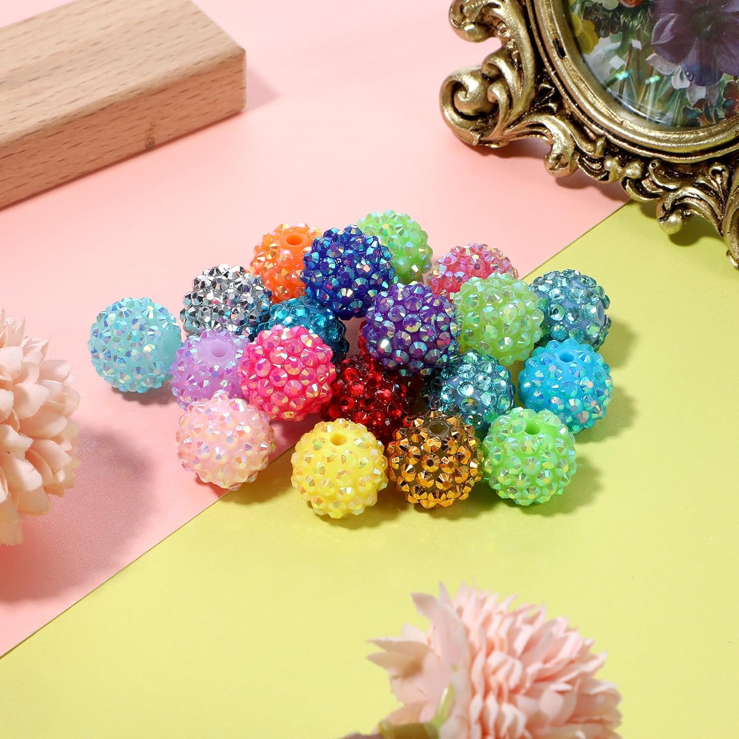 Rhinestone Beads for Beadable Pens 20 Pcs Mixed Color Glitter Crystal Candy Spacer Beads for Pens 16mm Bubblegum Bead for DIY Bead Pen Making - Image 4