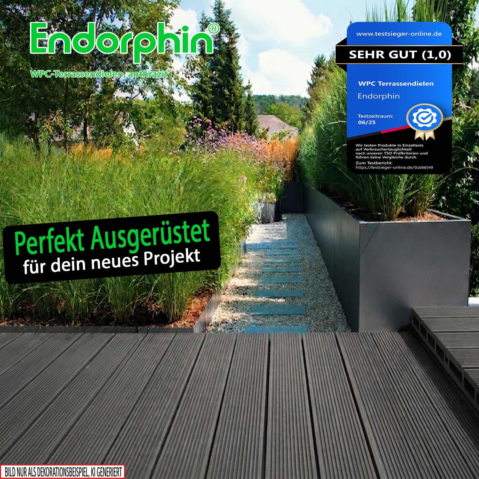 Endorphin® WPC Terrassendielen Komplettset 2-50m² Anthrazit - Mit Unterkonstruktion & Clips – WPC Dielen Wetterfest Pflegeleicht Dielenlänge 220cm (36qm)