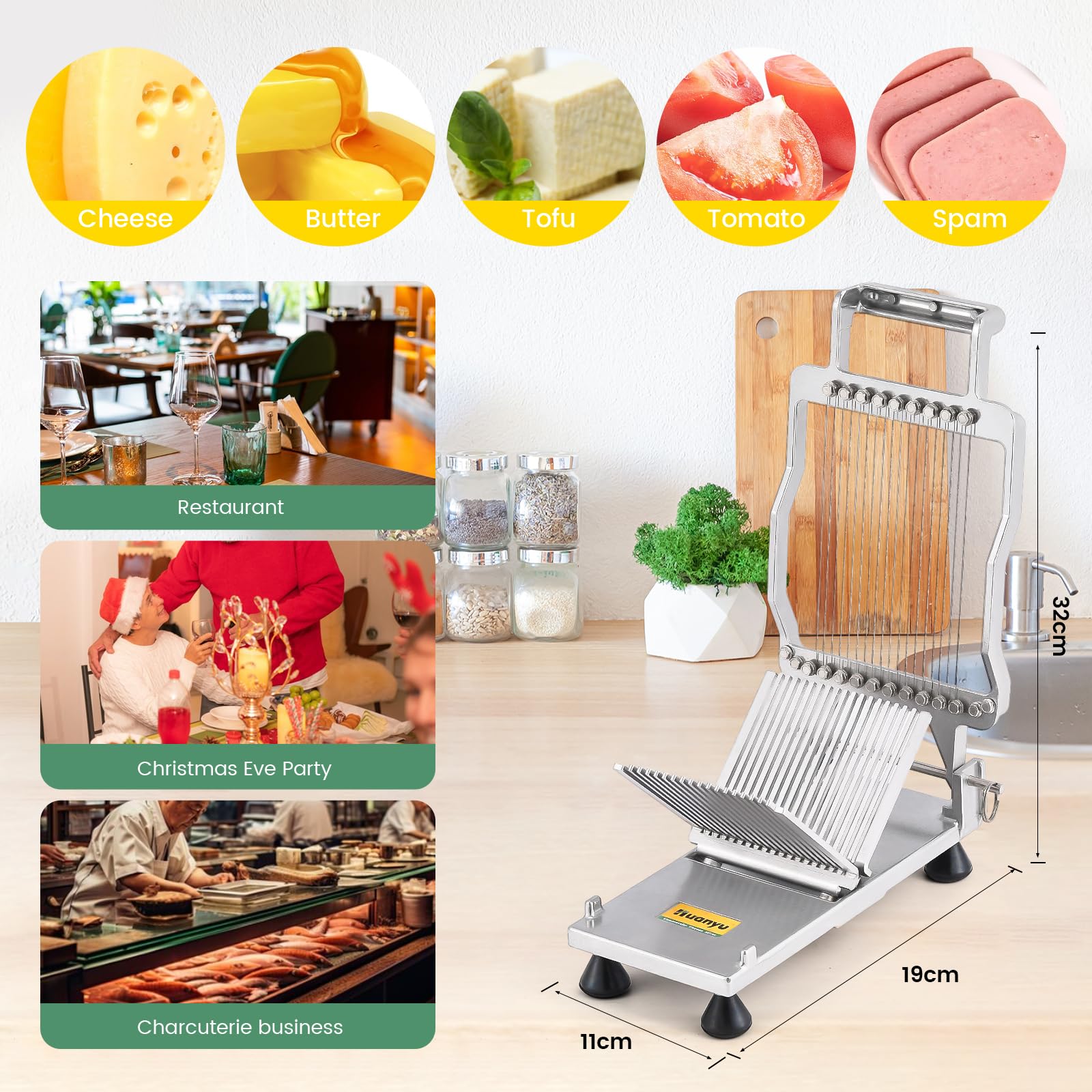 Huanyu Gewerblicher Käseschneider mit 0,5 cm Schneidebrett Edelstahl-Käseschneider mit Draht Multifunktionaler Drahtschneider für Käse, Butter und Frühstücksfleisch