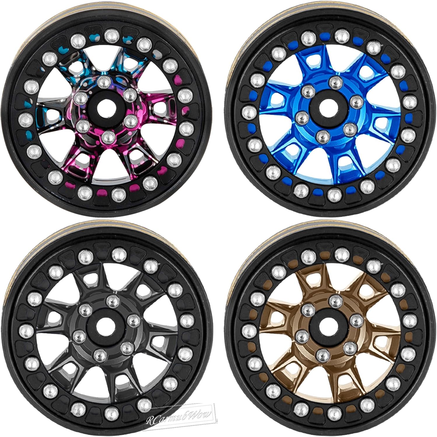 RC 1.3 Beadlock Wheels Single & Dually for 1/18 TRX4M Ascent-18,1/24 SCX24 FCX24 RC Crawler Car,Aluminium & Brass 1.3 Beadlock Rims,4pcs,Brown w/Black
