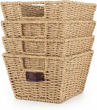 Straame Seagrass Storage Baskets Set of 4, Handwoven Organisers, 30x22x15cm