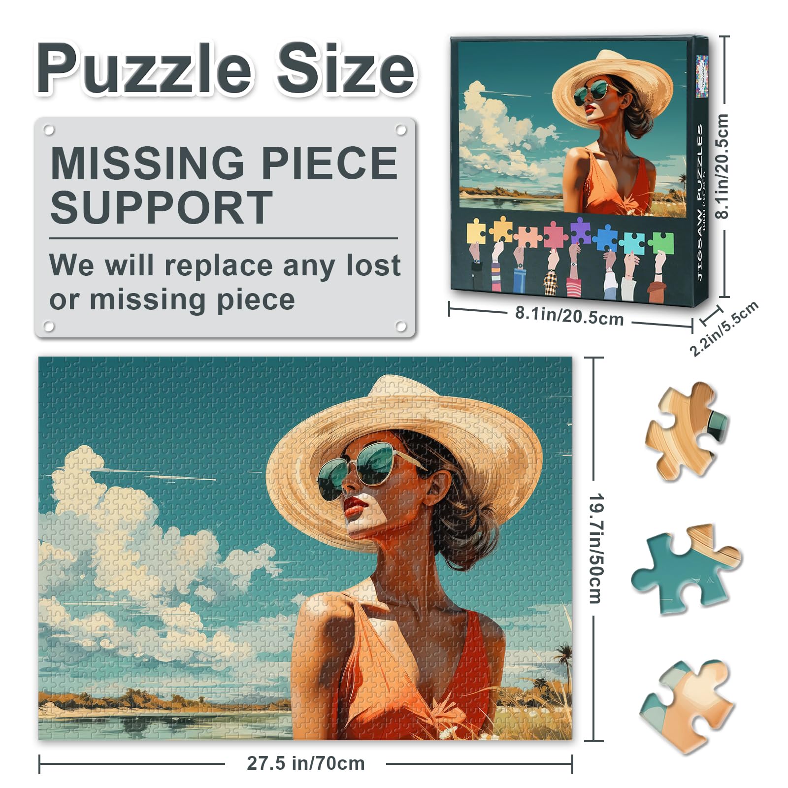 Intelligence Fashion Woman Puzzle as Gifts for Family Friends 1000 Pieces Puzzles for Adults Woman and Fashion at Tropical Beach Jigsaw Puzzles for Adults House Wall Decoration 27.5"X19.7" - Image 3
