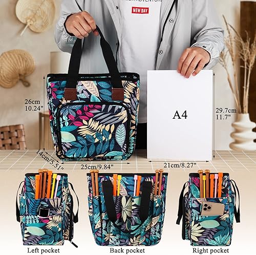 Miniatura 3 de Coopay Bolsa de ganchillo y tejer, organizador de viaje para manualidades, ganchos, agujas, madejas, pintura de diamantes, suministros (verde bosque)