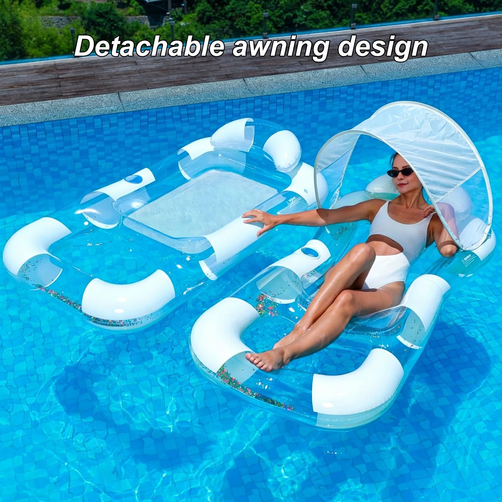 Bouee Piscine, Matelas Piscine Gonflable | Équipé d'un pare-soleil amovible et d'un porte-gobelet, conception de drainage en maille inférieure