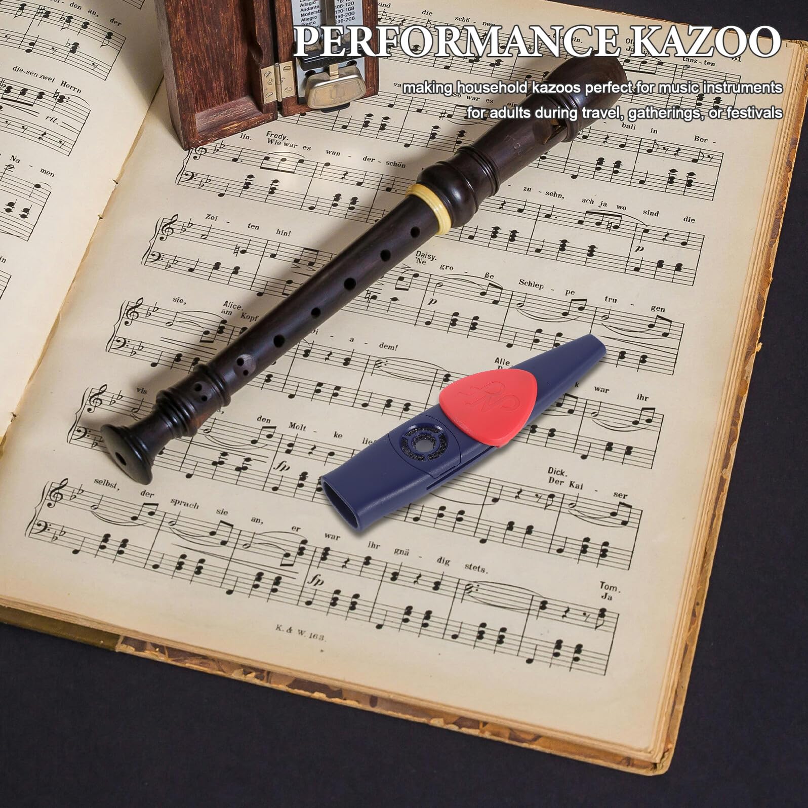 Metal Kazoo aus Metall mit Tragegurt und Doppelmembran Leicht zu Erlernendes Blasinstrument für Erwachsene und Anfänger Gitarrenbegleitung für Musikliebhaber und Reisen