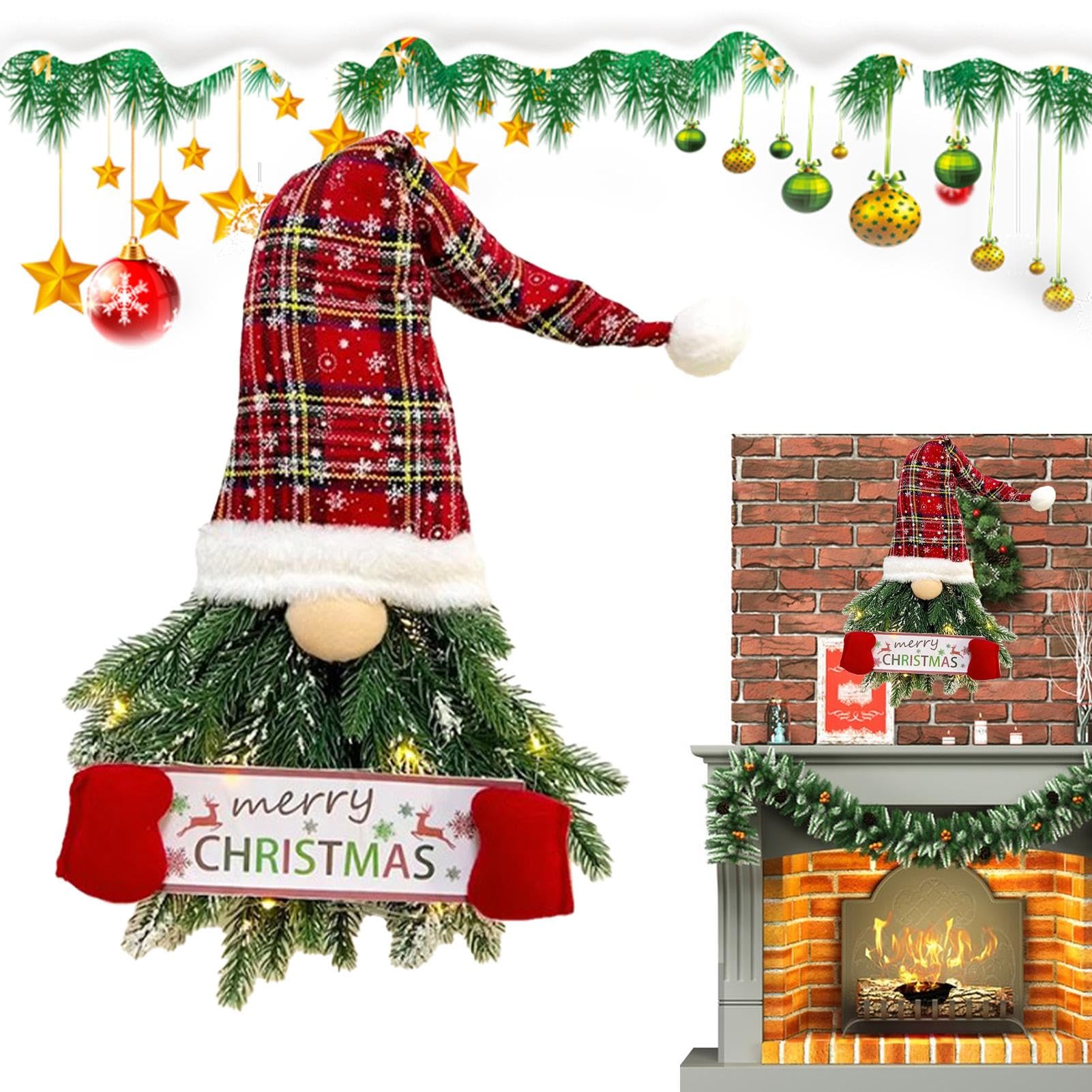 Ghirlanda Illuminata Di Natale Con Gnomo - Decorazione Porta Rustica Con Luci, Stile Vecchio Senza Volto Per Interni