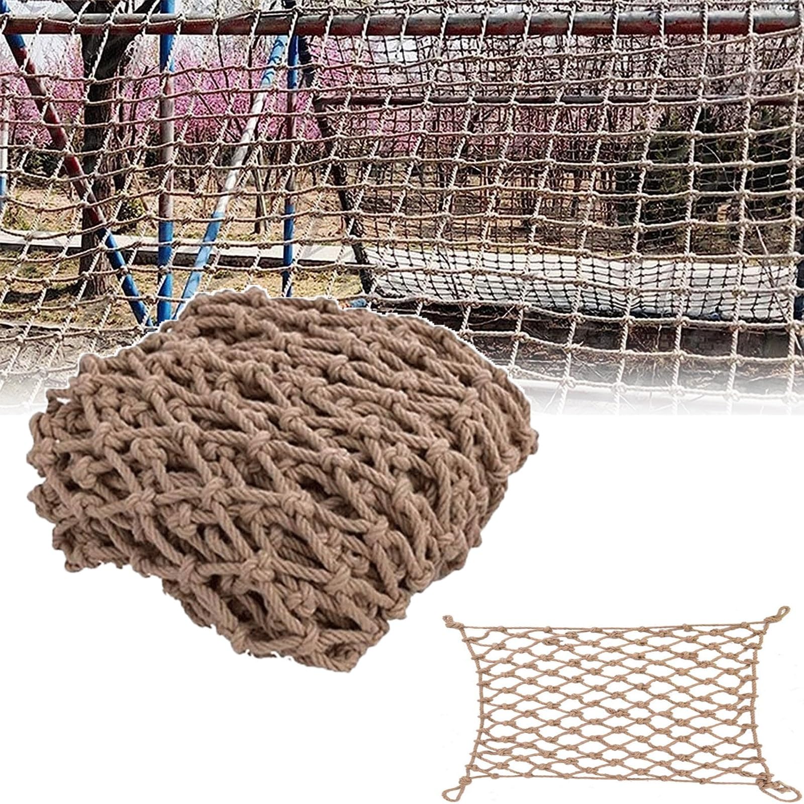 Lwjsocp Brown 3X13ft Climbing Rope Net For Kids - Playground Cargo Netting, Child Safety Climbing Equipment (Rope Diameter 1Cm) - Perfect For Outdoor Play And Adventure