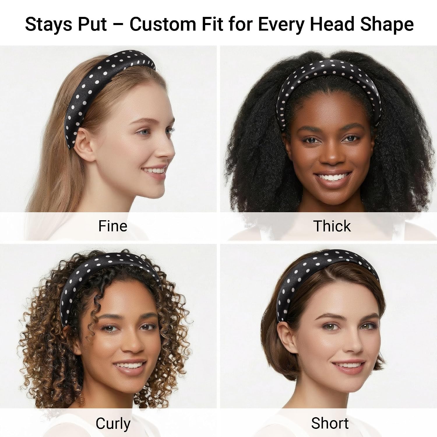 ZLYC Mulberry Silk Headband for Women Toothless Hair Band, Polka Dots Black image 4