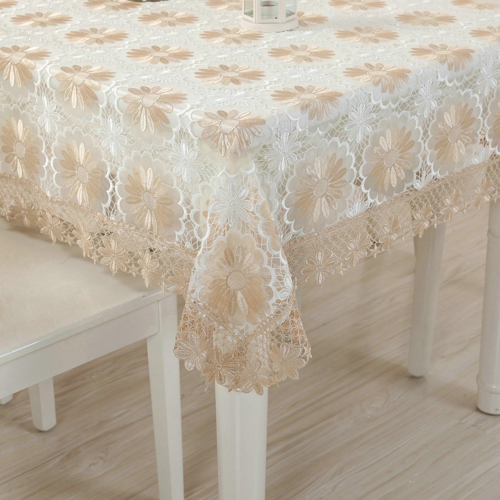Tischdecke Abwaschbar 150x150 cm, Blume Stickerei - Polyester