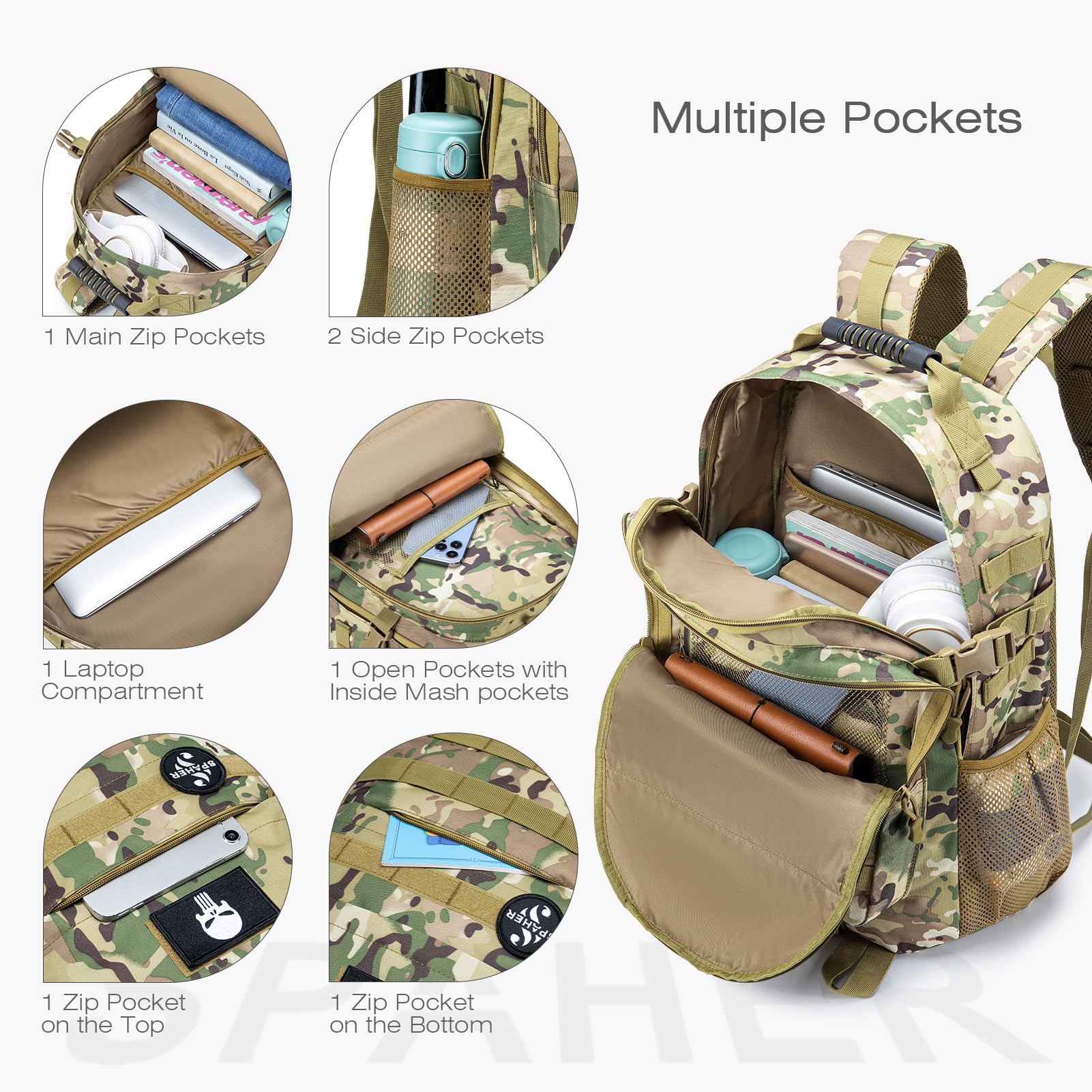 SPAHER Military Rucksacks For Men 50L Rucksack Trekking Rucksack Tactical Backpack Assault Daypack Backpack Camping Hiking Rucksack Army Molle~p132522902