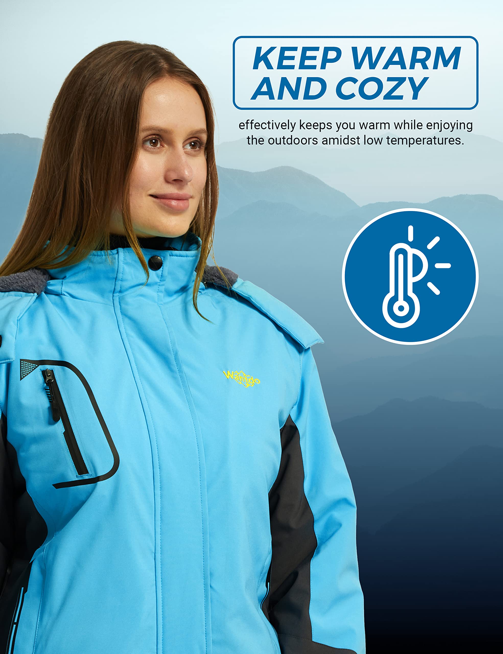 Wantdo Giacca da Sci Montagna Invernale Parka da Neve Caldo con Cappuccio Cappotto da Snowboard Giubbotto da Escursionismo Impermeabile Donna