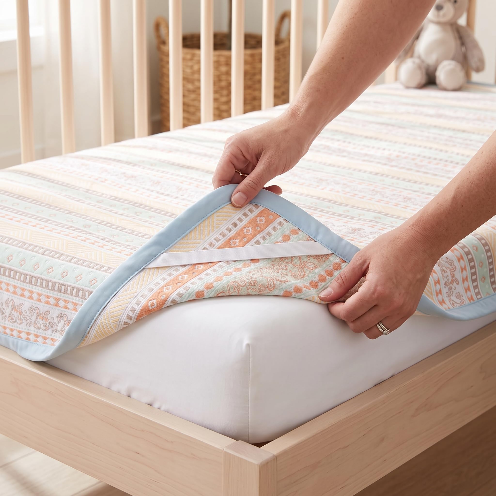Lenzuo con Angoli in Cotone, Lenzuolo Lettino Reversibile per Culla/Carrozzina, Trama Jacquard 40s, 180 * 80cm