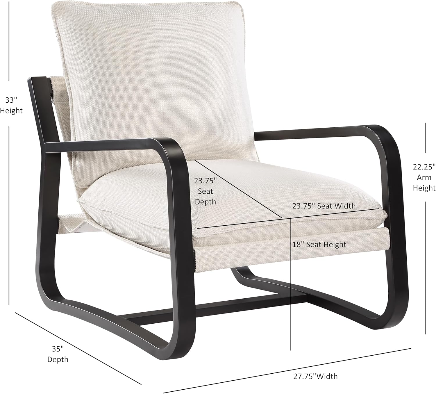 Blaire Modern Oatmeal Sling Chair with Bronze Metal Frame for Patio, Living Room, Bedroom - Stylish & Comfortable