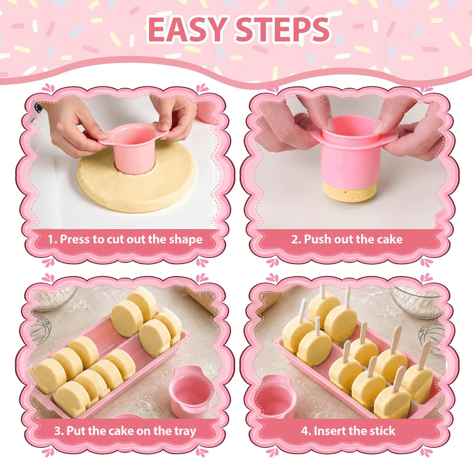 Cake Pop Cutter and Cakesicle Mold Set with Sticks, Tray, Stand, Bags,Pink