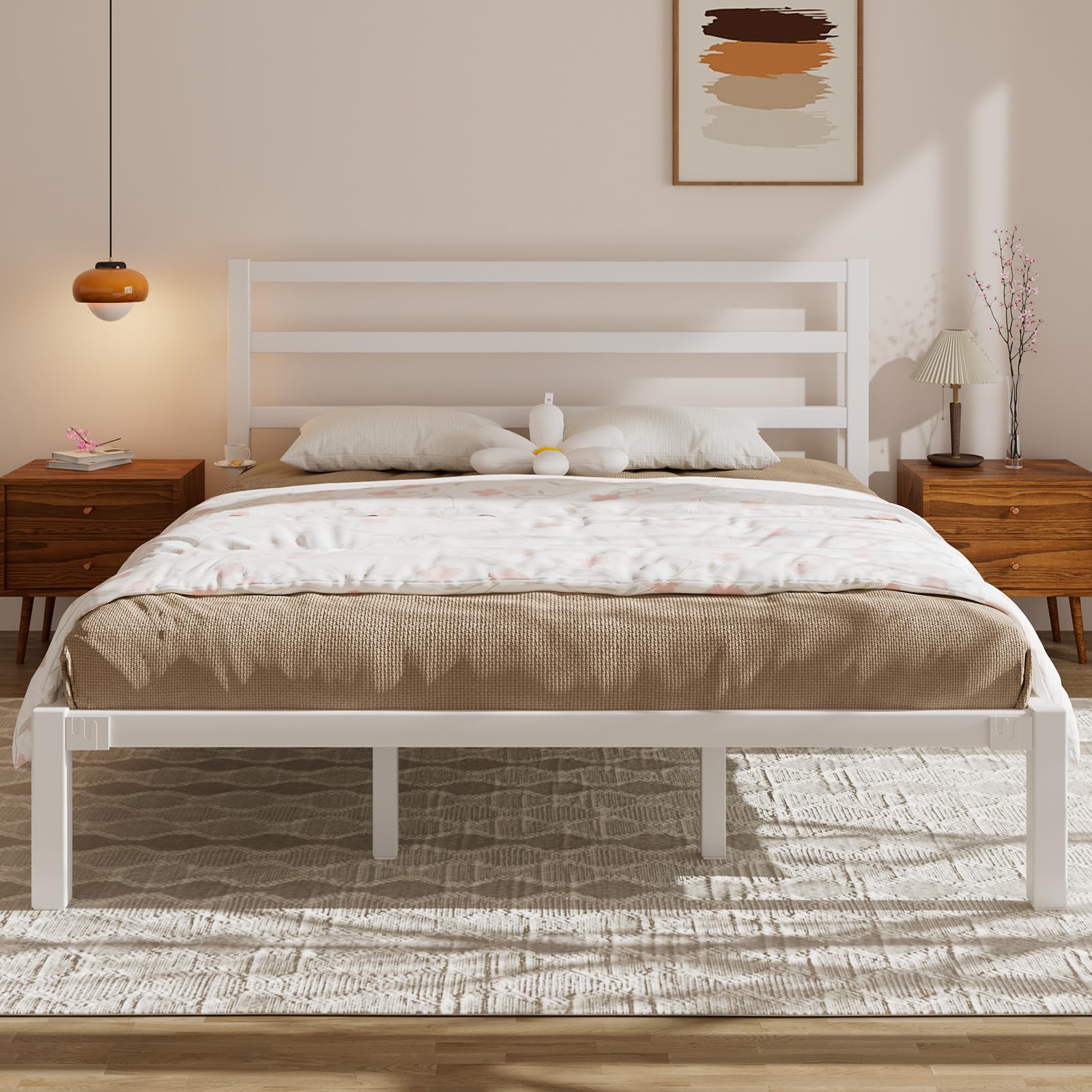 E-Motie King Size Bed Frame, Metal Platform Bed Frame with Headboard and Footboard, Underbed Storage Space, No Box Spring Needed, Easy Assembly,