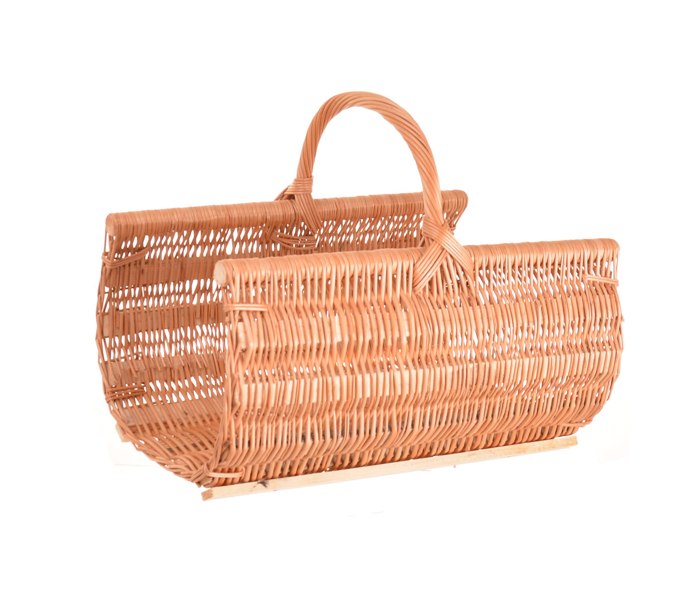 Panier à bois XXL 60 x 44 cm en osier avec lattes en bois – Support à bois de cheminée stable – Panier fait main pour bois de feu, rangement ou décoration, paniers en bois, panier à bois