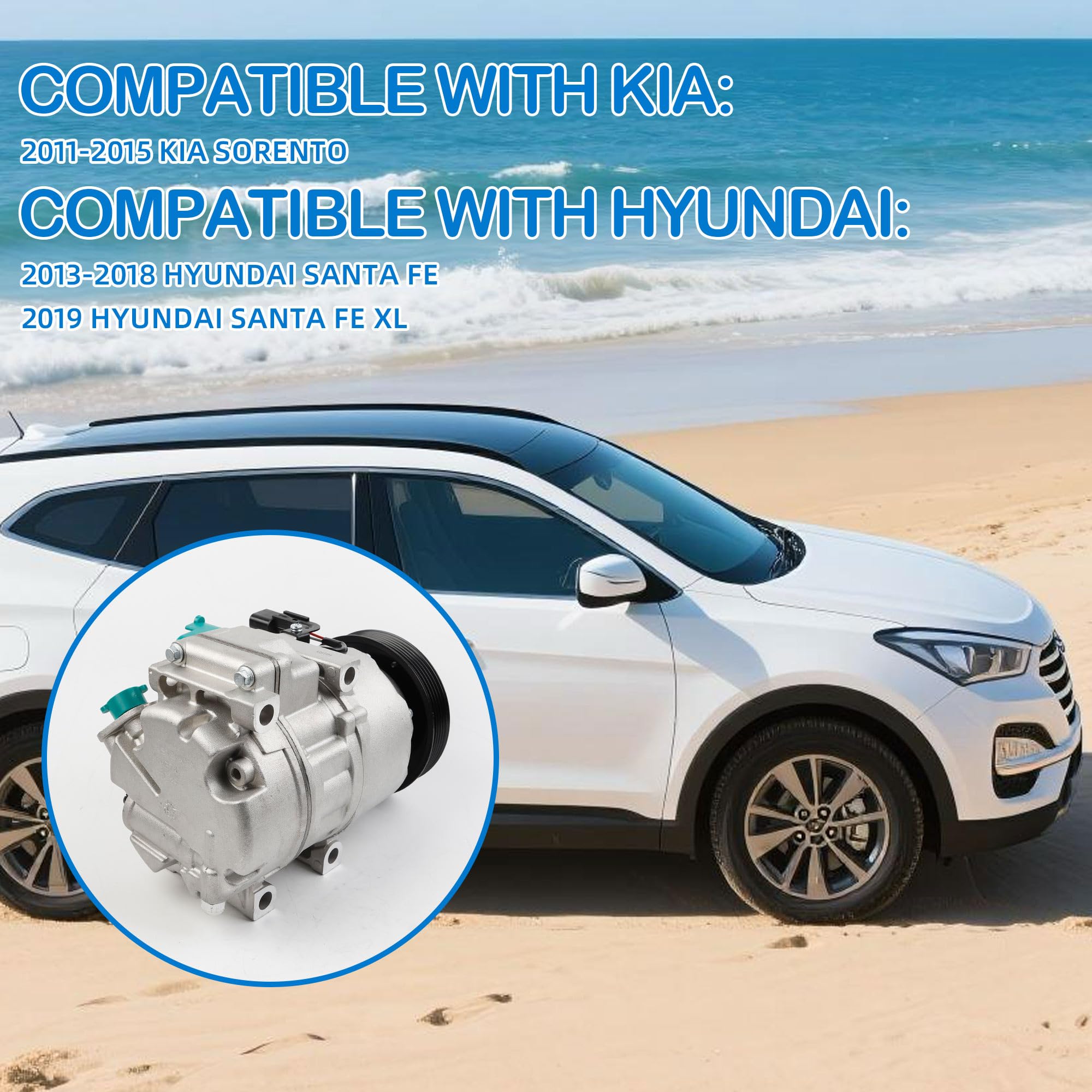 A/C Compressor With Clutch – Fits Hyundai Santa Fe 2007-2012, Kia Sorento 2011-2012 (VS18 Style)