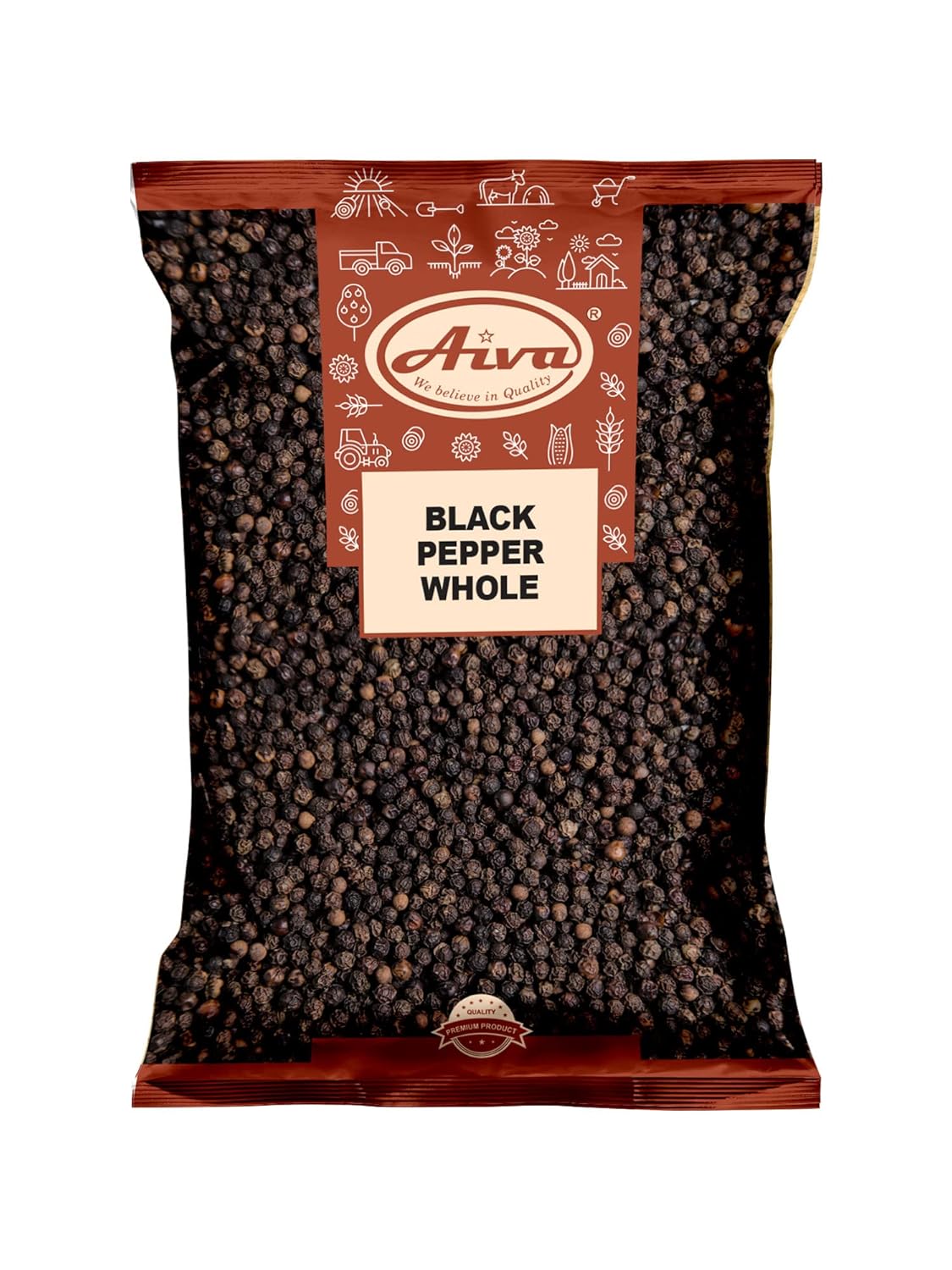 Aiva Black Tellicherry Peppercorns Black Pepper Whole (2 LB Bulk) | Black Pepper Spice for Cooking, Seasoning, and Grinding | Indian Origin