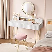 VASAGLE Toeletta con Sgabello e Illuminazione, Stazione di Ricarica