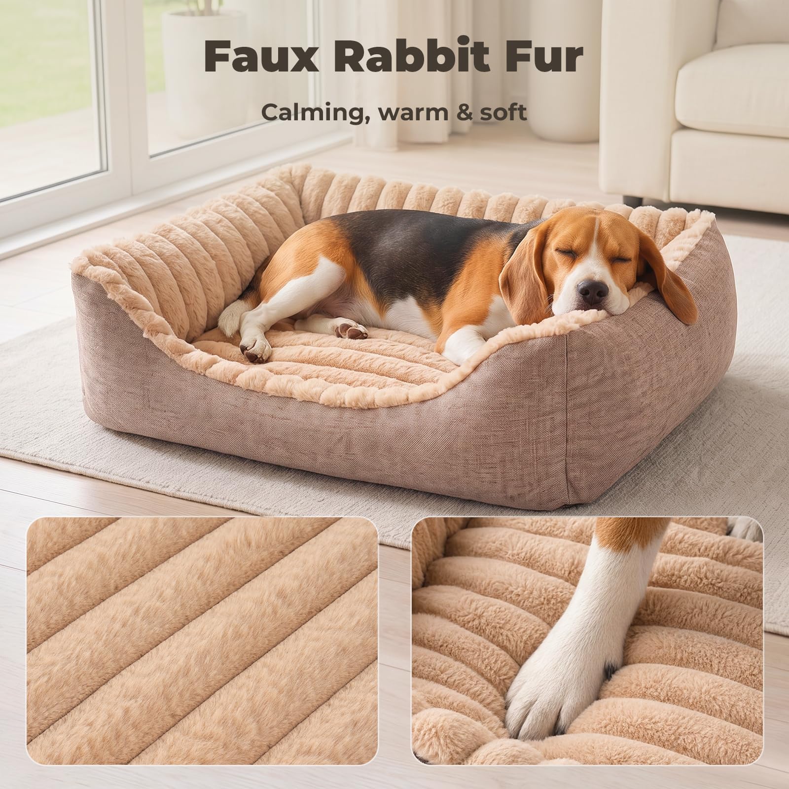 Avont Cama Mullida para Perros y Gatos Pequeños y Medianos – Espuma de Alta Elasticidad con Funda Suave Lavable a Máquina y Base Antideslizante – Camello (L)