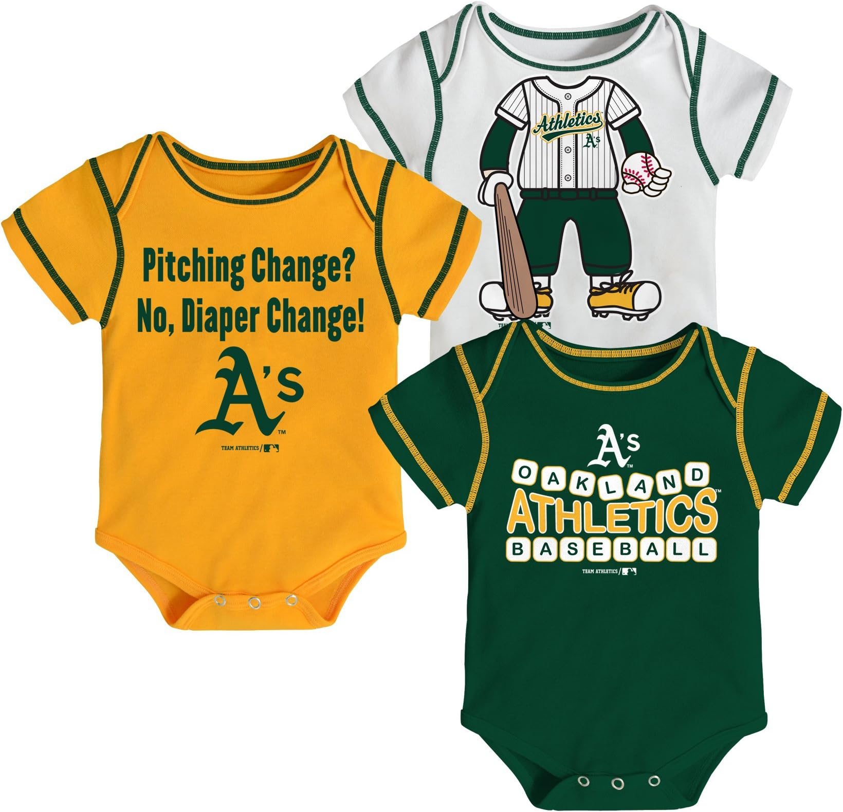 MLB Oakland Athletics Boy's White Onesies Pack (3-Piece)