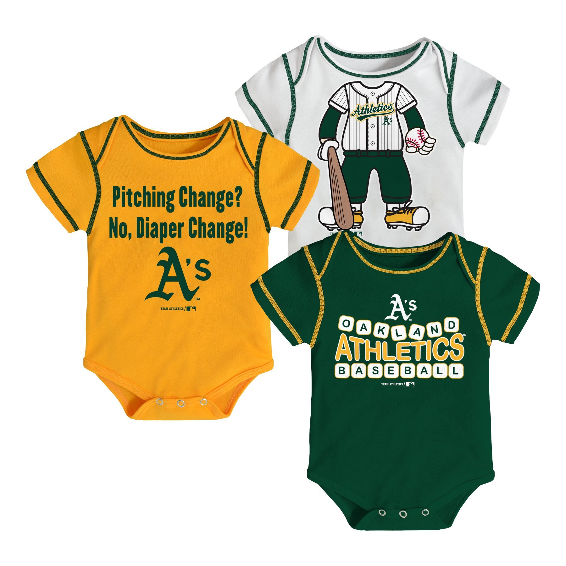MLB Oakland Athletics Boy's White Onesies Pack (3-Piece)